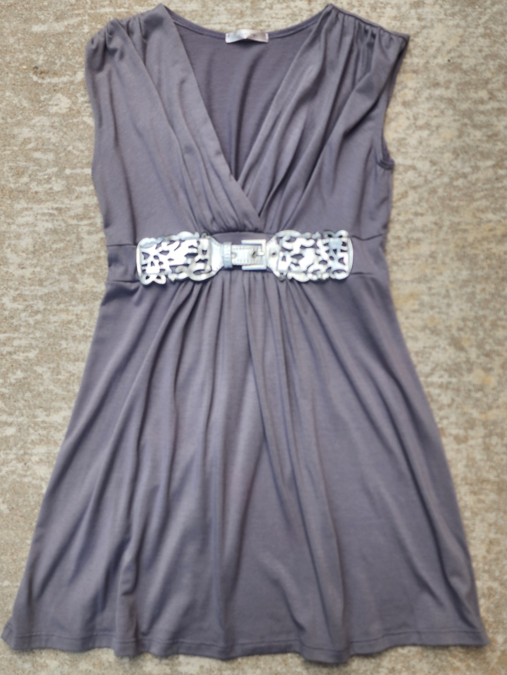 Y2K Mai Tai Sleeveless V-Neck Gray Dress / Long Tunic With Decorative Belt, Sz L